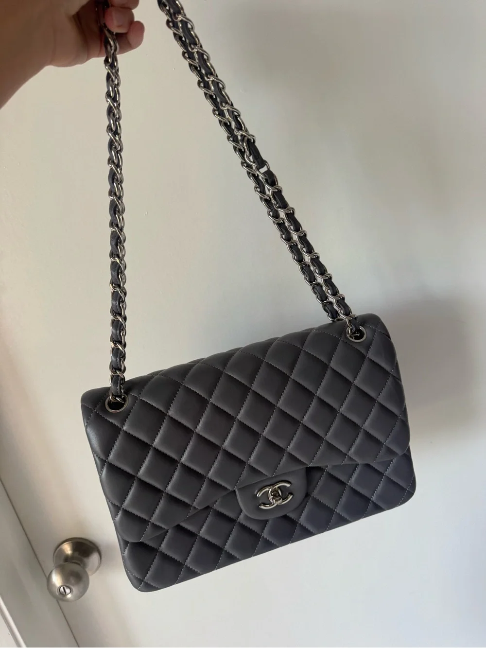 CHANEL Quilted Classic Flap Shoulder Bag in Gray